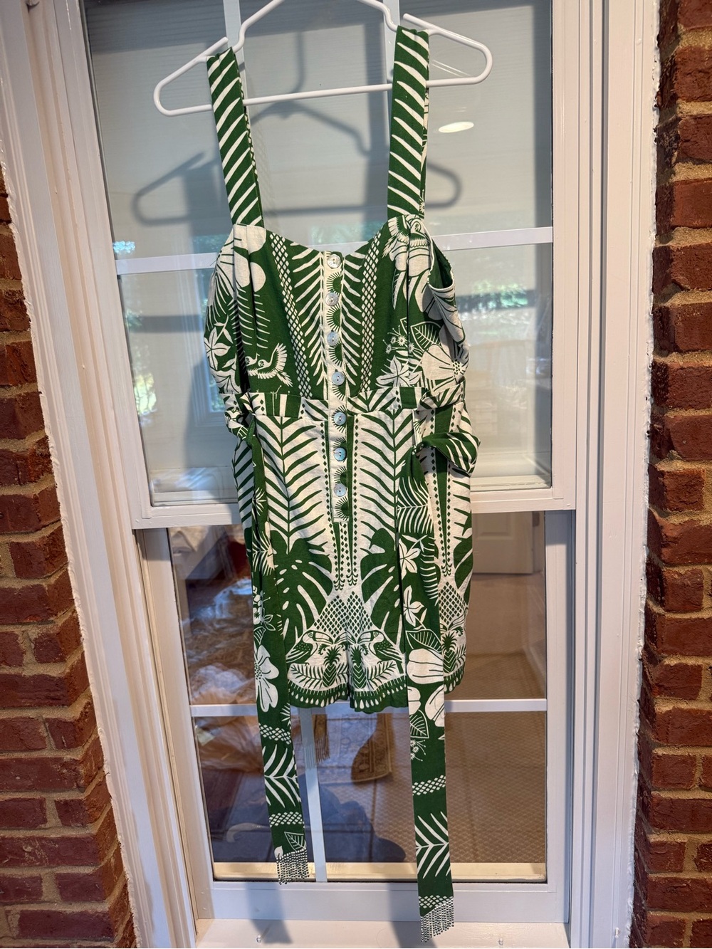Farm Rio Macaw Elegance Green and White Romper XL Good condition - Picture 4 of 11